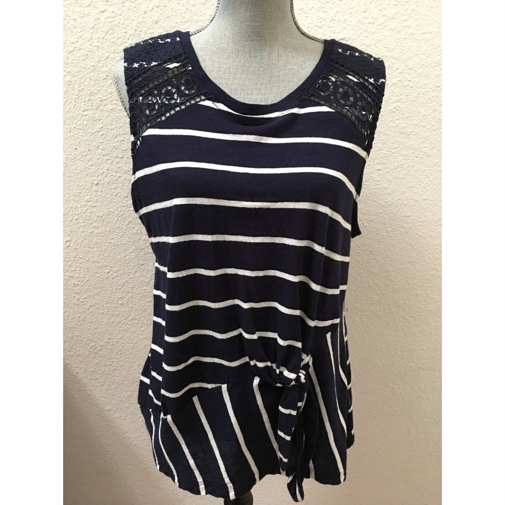 Postmark Anthropologie Navy Blue White Stripe Top Shirt Large New NWT RARE HTF